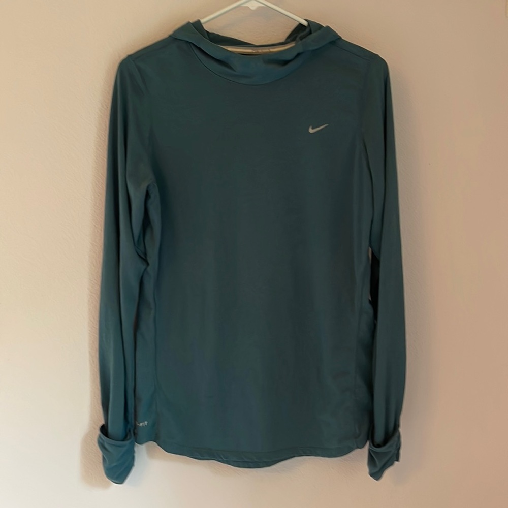 Nike women running dri-fit with hood dark aqua. Lg